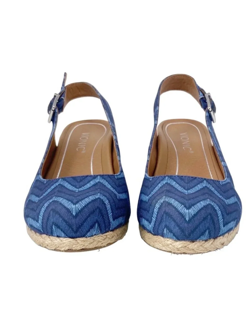 Vionic Coralina Blue Chevron Espadrilles Wedge Sandals Size 7